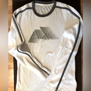 Armani Exchange A/X Mens White waffle a knit Long Sleeve Shirt